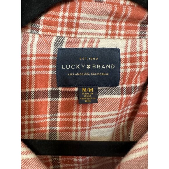 Lucky Brand Mens Orange & White‎ Plaid Flannel Medium Long Sleeve Snap Button - Picture 3 of 8